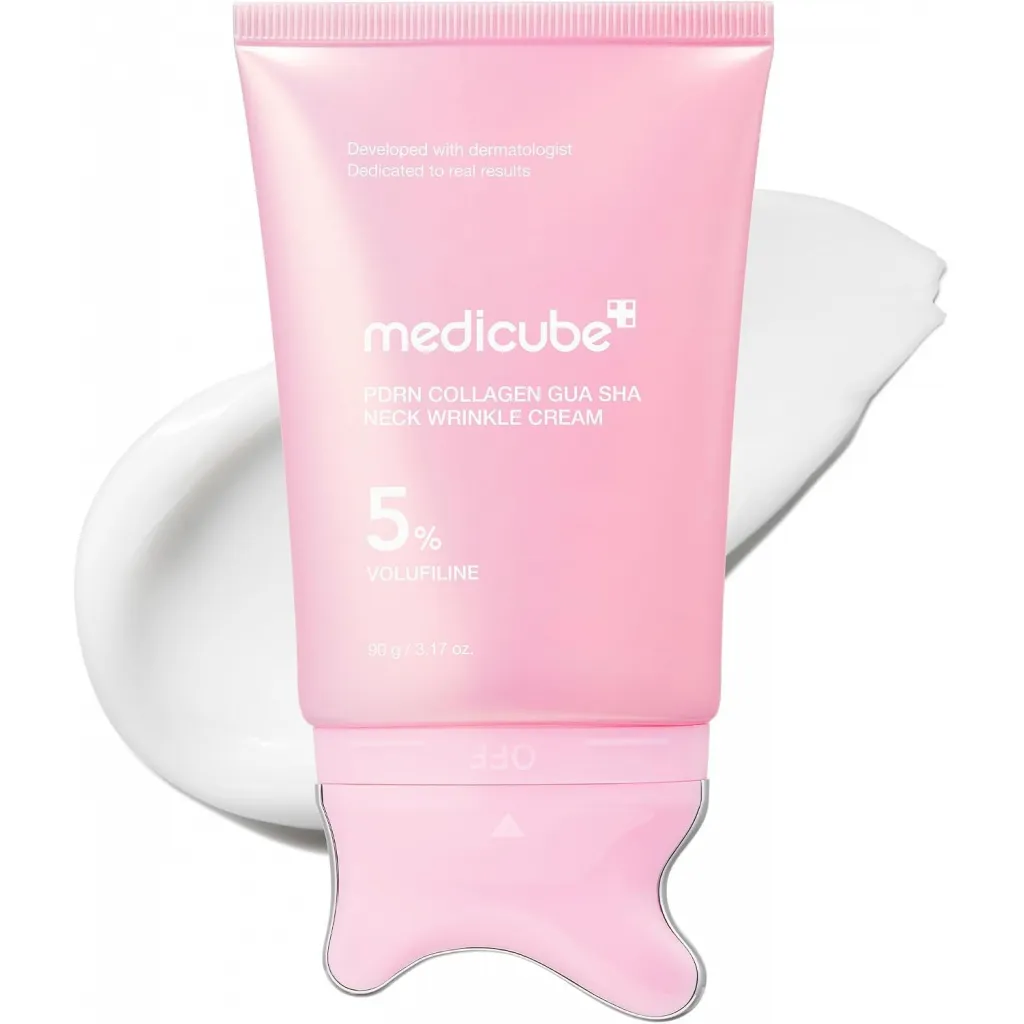 Зображення товару MEDICUBE PDRN Collagen Gua Sha Neck Wrinkle Cream  Антивіковий крем для шиї та декольте з вбудованим масажером гуаша
