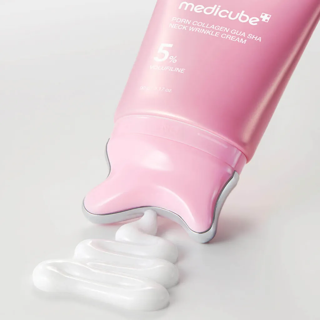 MEDICUBE PDRN Collagen Gua Sha Neck Wrinkle Cream  Антивіковий крем для шиї та декольте з вбудованим масажером гуаша
